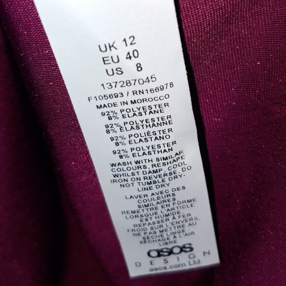 ASOS DESIGN velvet wrap around neckline midi dress in burgundy Size 8 - Picture 9 of 9